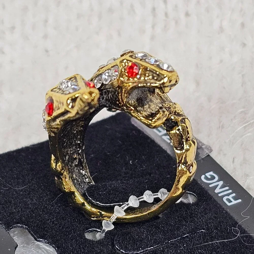 Taramanda Size 6 Ring Snake Serpent 2‎ Head Goth Punk NEW